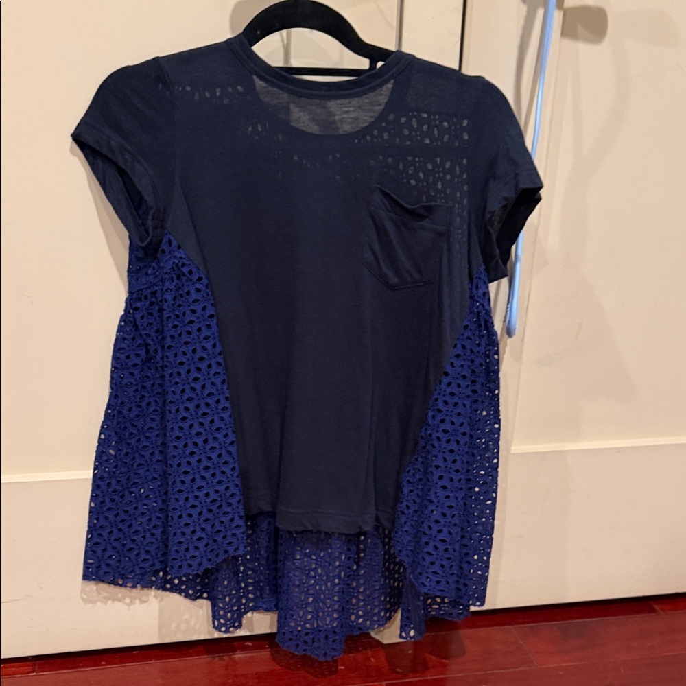 Sacai Navy and Royal Blue Short Sleeve Tee